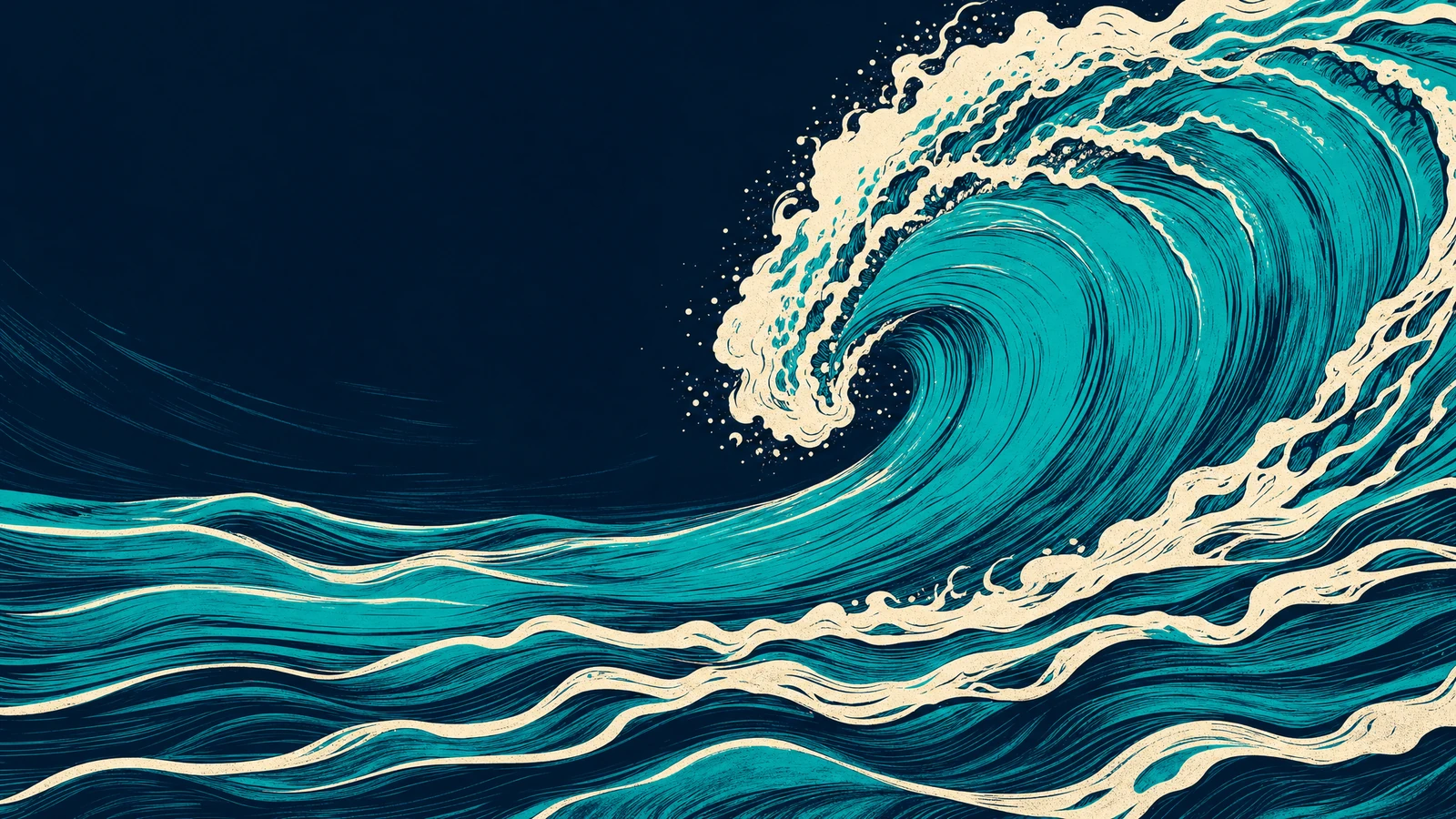 Ilustração de ondas do Atlântico em azul e turquesa